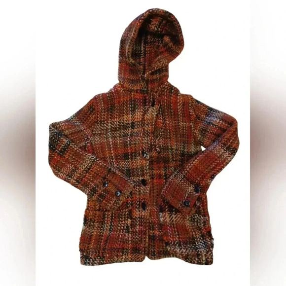 World Folk Art Wool LS Hooded Coat Red, Black And Orange Size  Small - Picture 5 of 9
